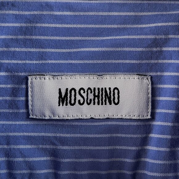 Love Moschino Button Up Shirt Long Sleeve Blue Striped Size 16.5 Designer Heart - Picture 7 of 16